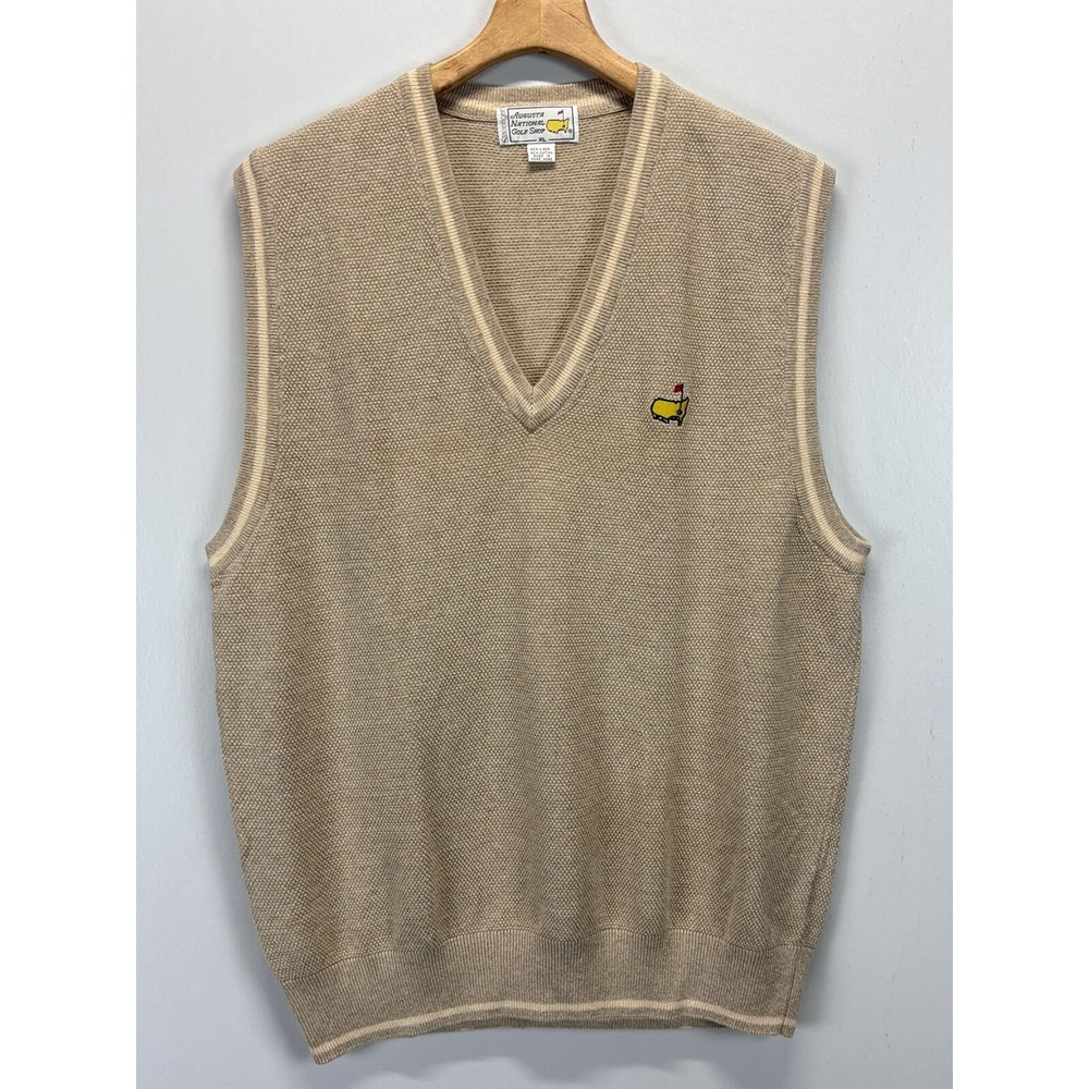 Masters Augusta Golf Sweater Vest Mens XL Beige Tan Linen Blend Slazenger Resort